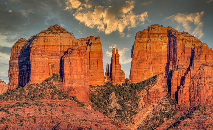 sun hitting the red rocks in Sedona